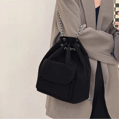 Women's Drawstring Chain Bucket Backpack Casual Travel Bags