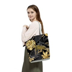 Golden Plant Leaf Printed Handbags Lady Art Tote Bags Classic Women Shoulder Bag