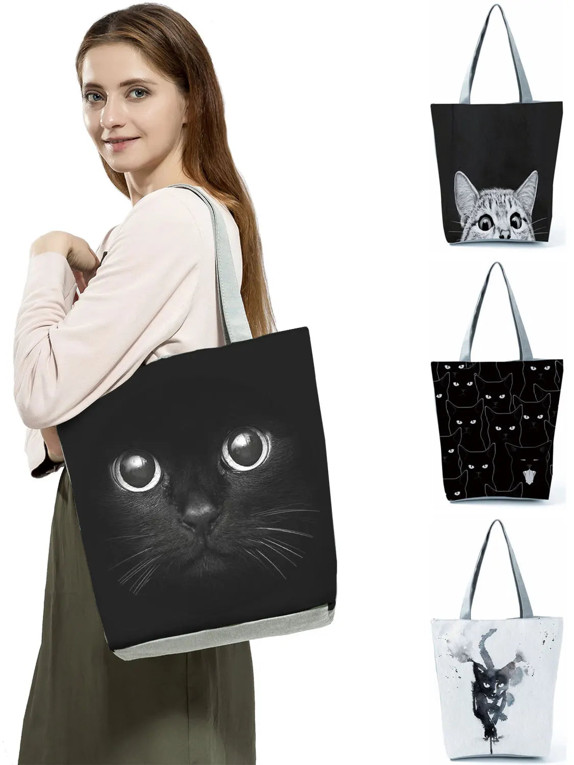 Ink Cat Printed Women's Handbag Eco Shopper Shoulder Tote Bag
