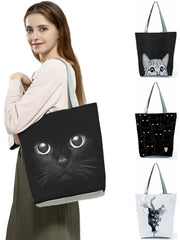 Ink Cat Printed Women's Handbag Eco Shopper Shoulder Tote Bag