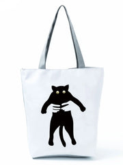 Ink Cat Printed Women's Handbag Eco Shopper Shoulder Tote Bag