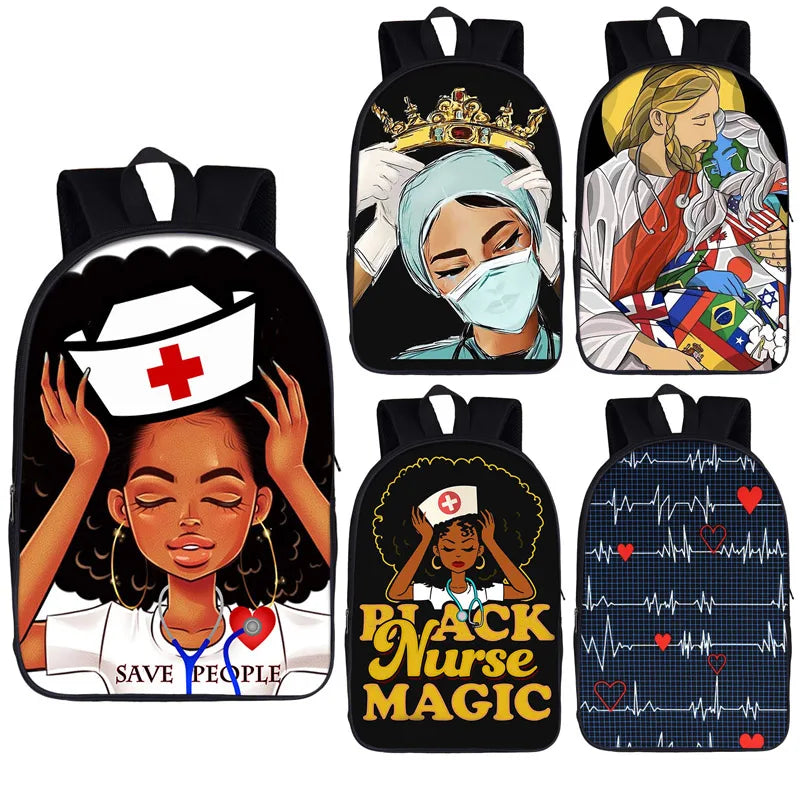 Afro Women Nurse Backpack Student Bagpack