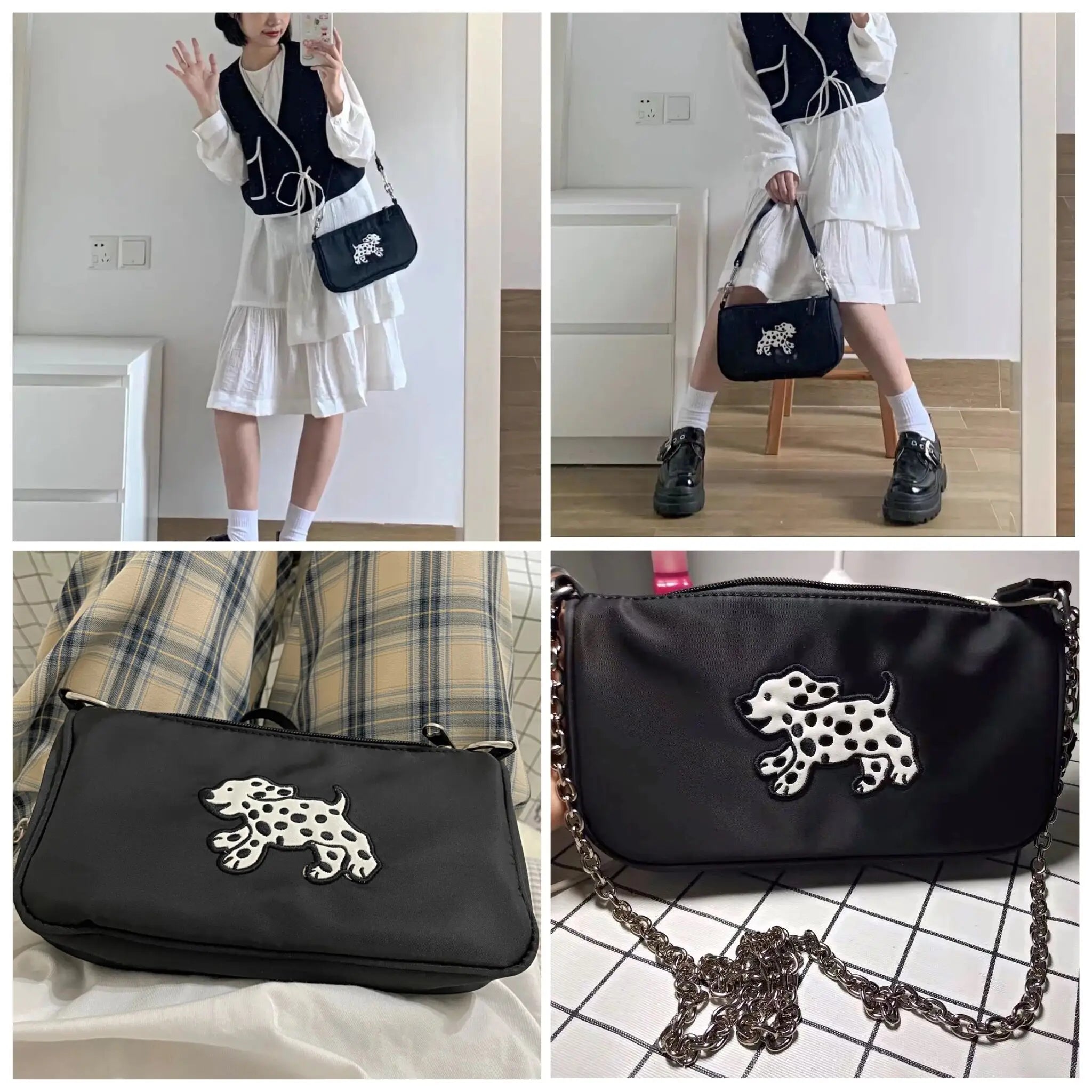 Retro Nylon Underarm Bag for Women Chain Shoulder Crossbody Bags