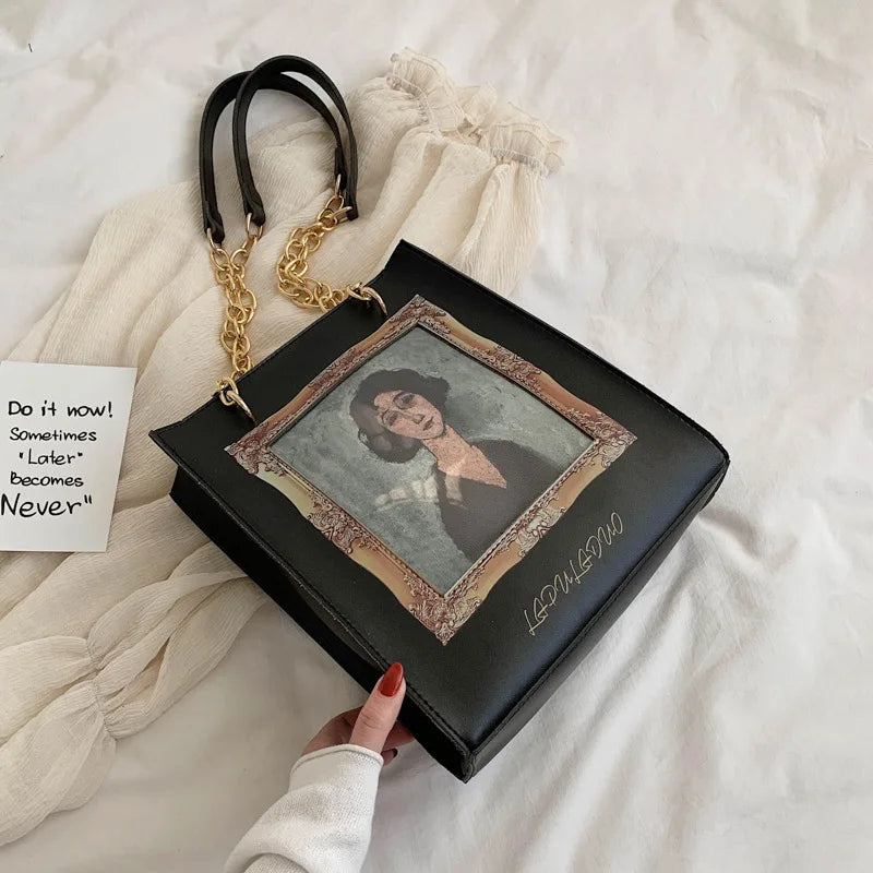 Vintage Oil Girl Pattern Handbag Chain Crossbody Bag