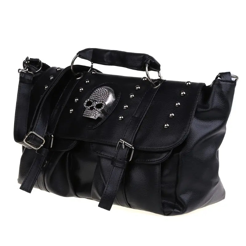 Steampunk Skull & Rivets Belt Buckle Rock Shoulder Bag