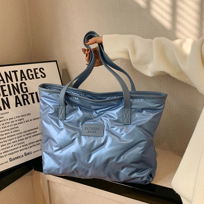 Quilted Shoulder Bag Winter Tote Down Cotton Handbag