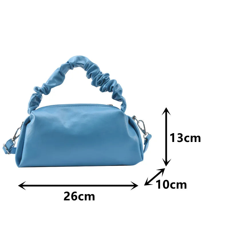 Pleated Shoulder Bag Women Pu Leather Crossbody Top Handle Messenger