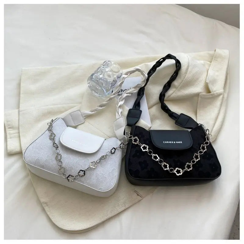 Lace PU Small Square Bag Casual Chain Retro Shoulder