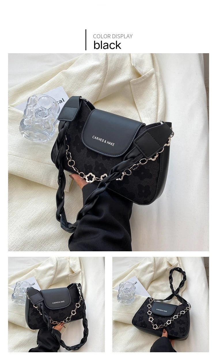 Lace PU Small Square Bag Casual Chain Retro Shoulder