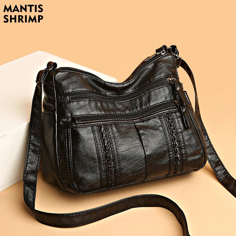 Women's Shoulder Bag Soft Leather Crossbody Handbag Vintage Messenger Pack
