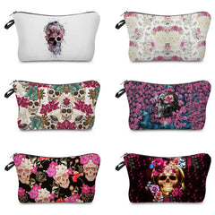 Skull Printed Makeup Bag Halloween Portable Candy Bag High Storage Bag Gift