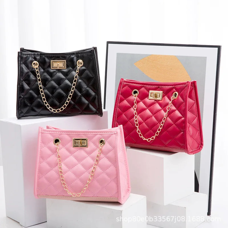 Women's Chain Crossbody Bag Diamond Lattice Shoulder Bag Leather Plaid Handbag
