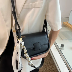 Soft Leather Shoulder Bag Chain Handbags Silk Scarf Crossbody Bag