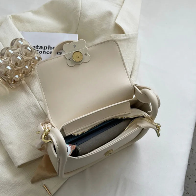 Soft Leather Shoulder Bag Chain Handbags Silk Scarf Crossbody Bag