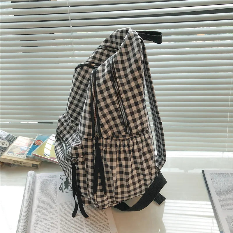Checkerboard Rucksack Women's School Bag Plaid College Backpack