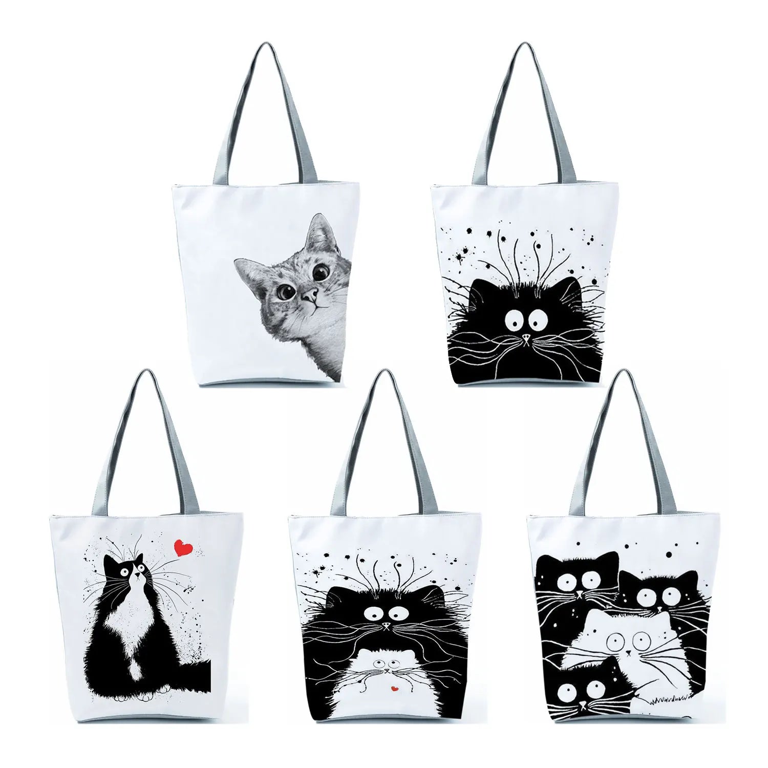 Cat Printed Handbag Eco Friendly Portable Cartoon Animal Tote