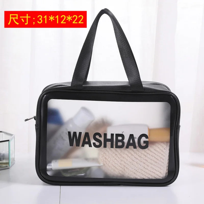 Pink Waterproof Transparent Toiletry Bag Large Capacity