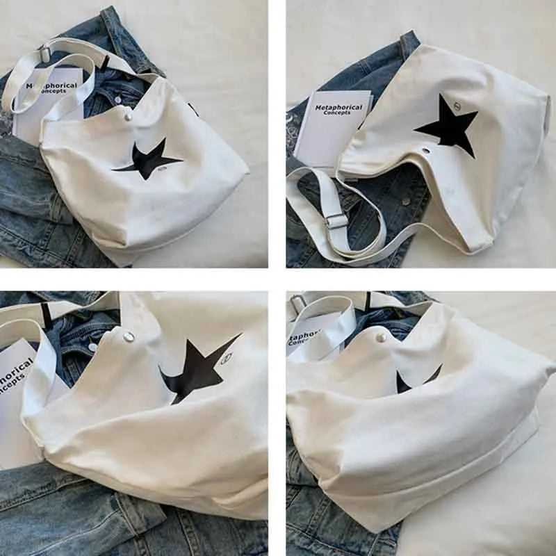 Star Print Canvas Women's Shopping Bag Casual Soft Texture Tote