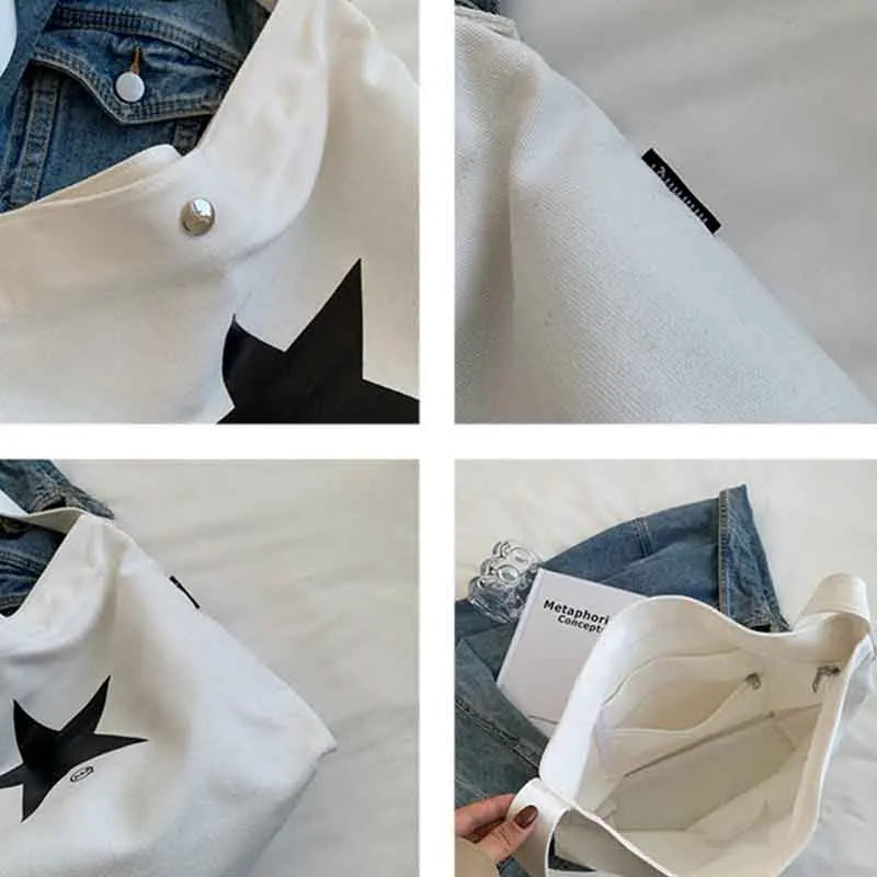 Star Print Canvas Women's Shopping Bag Casual Soft Texture Tote