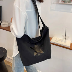 Star Print Canvas Women's Shopping Bag Casual Soft Texture Tote