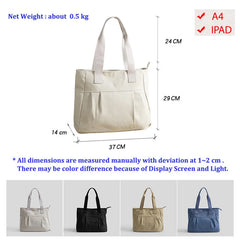 Casual Large Canvas Tote Bag for Women Zipper Handbag