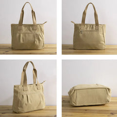Casual Large Canvas Tote Bag for Women Zipper Handbag