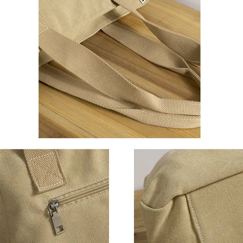 Casual Large Canvas Tote Bag for Women Zipper Handbag