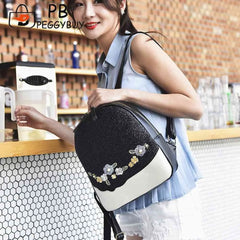 Shining Sequin Backpack Floral School Bag Teenager Handbag
