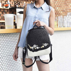 Shining Sequin Backpack Floral School Bag Teenager Handbag