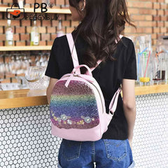 Shining Sequin Backpack Floral School Bag Teenager Handbag