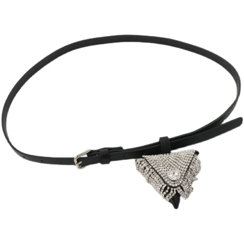 Rhinestone Triangle Mini Waist Pack Metal Chain Belt Bag