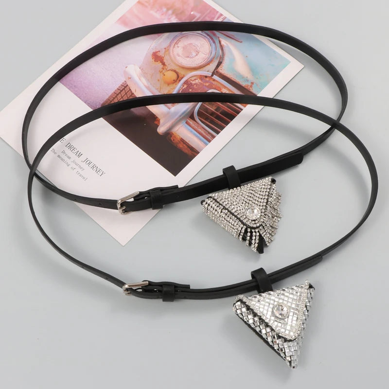 Rhinestone Triangle Mini Waist Pack Metal Chain Belt Bag