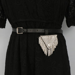 Rhinestone Triangle Mini Waist Pack Metal Chain Belt Bag
