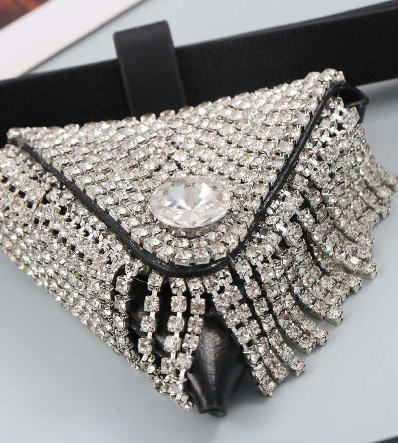 Rhinestone Triangle Mini Waist Pack Metal Chain Belt Bag