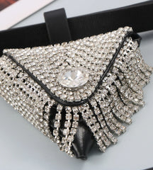Rhinestone Triangle Mini Waist Pack Metal Chain Belt Bag