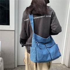 Canvas Denim Literary Multi-pocket College Student Bag