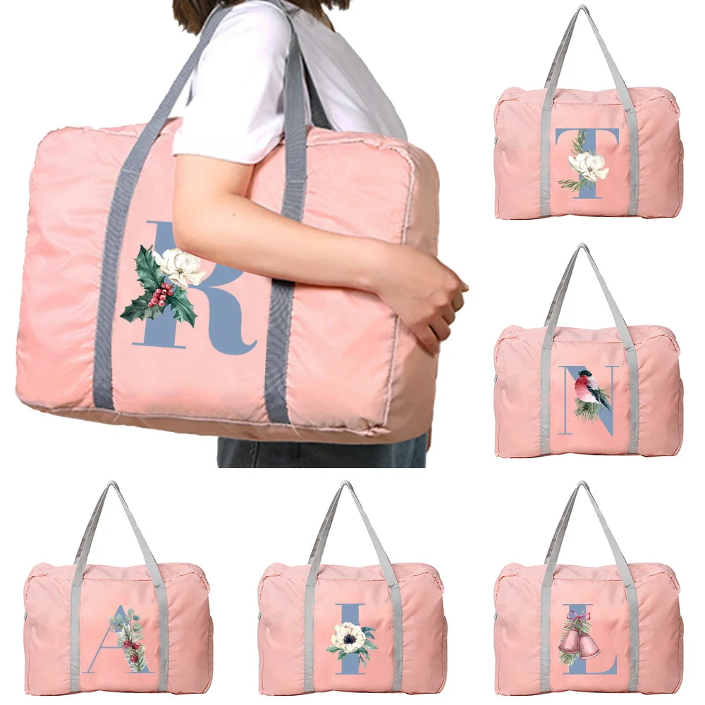 Letter Series Travel Bags Unisex Nylon Foldable Large Capacity Luggage Pack