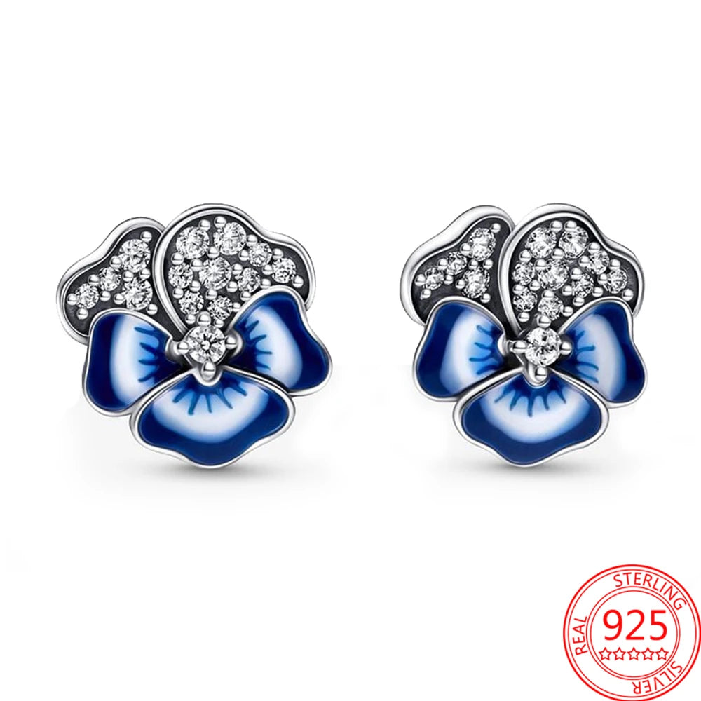 Pansy Flower Hoop Earrings for Women 925 Silver Spring Jewelry