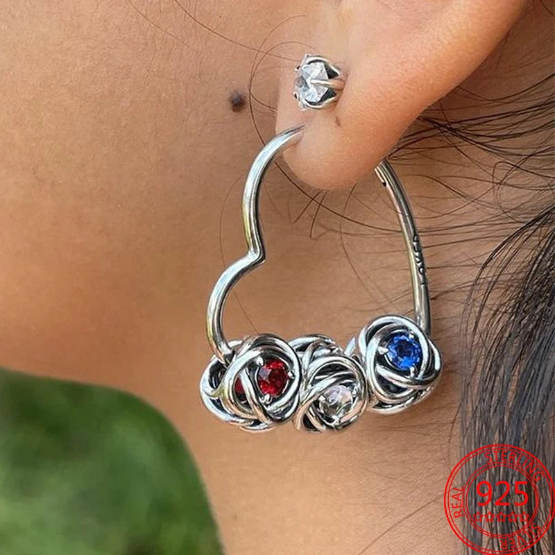 Pansy Flower Hoop Earrings for Women 925 Silver Spring Jewelry