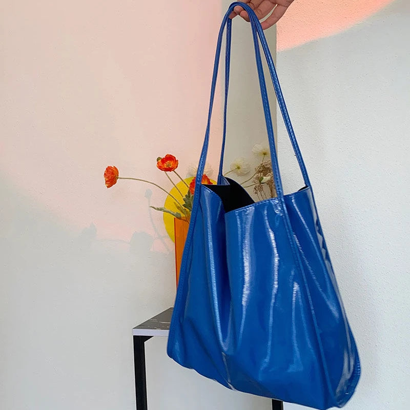 Patent Leather Shoulder Bag Large Capacity Tote Top Handle Purse