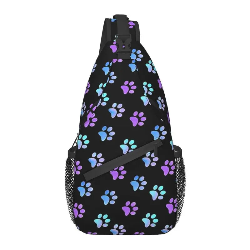 Purple Galaxy Dog Paw Sling Chest Bag for Men