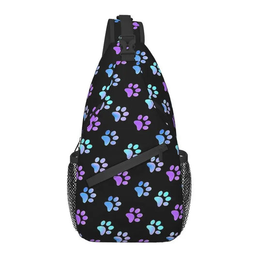 Purple Galaxy Dog Paw Sling Chest Bag for Men