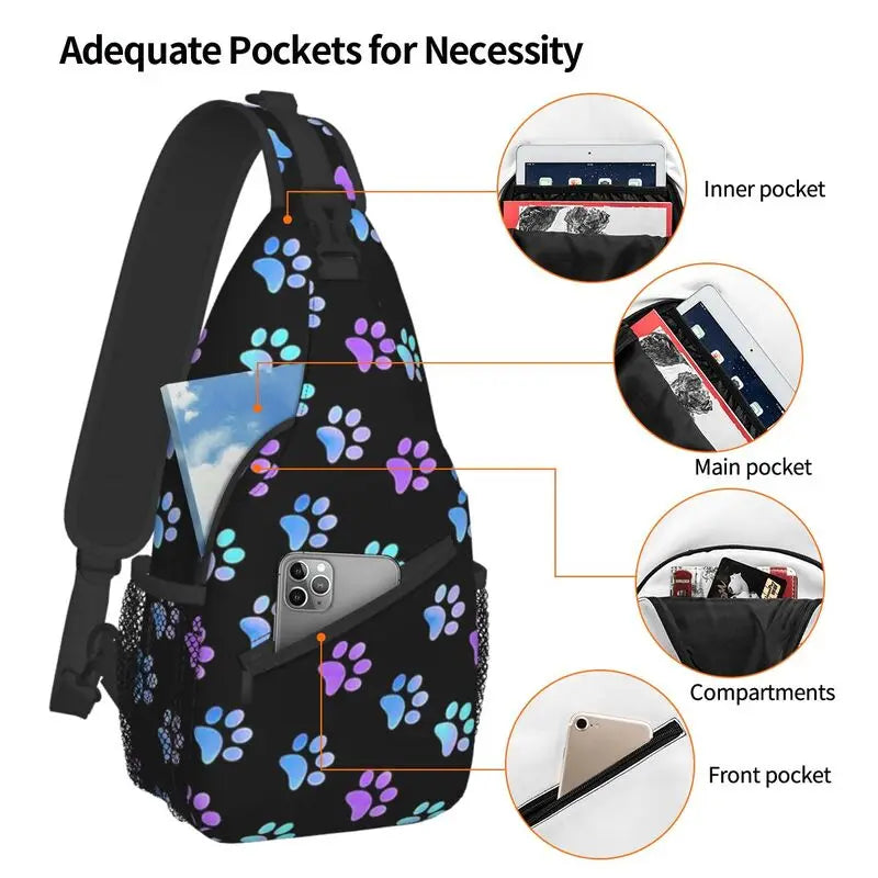 Purple Galaxy Dog Paw Sling Chest Bag for Men
