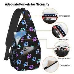 Purple Galaxy Dog Paw Sling Chest Bag for Men
