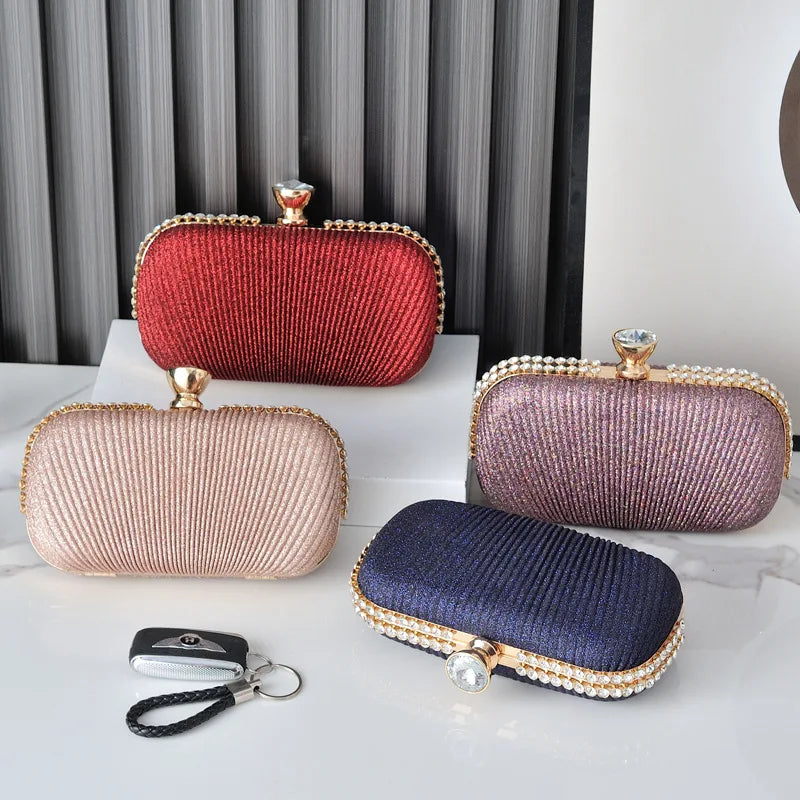 Stripes Evening Clutch Purse Diamond Handbags Small Phone Bag