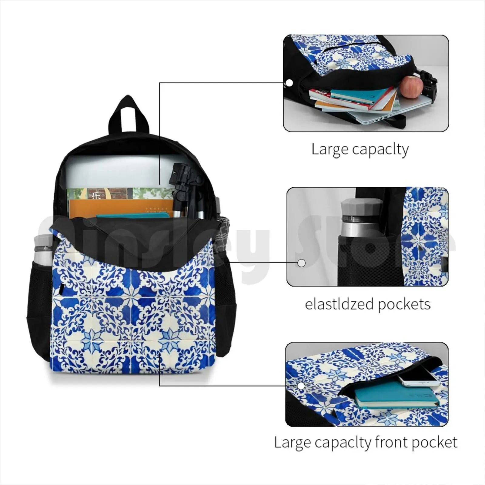 Outdoor Hiking Backpack Waterproof Portuguese Culture Tiles