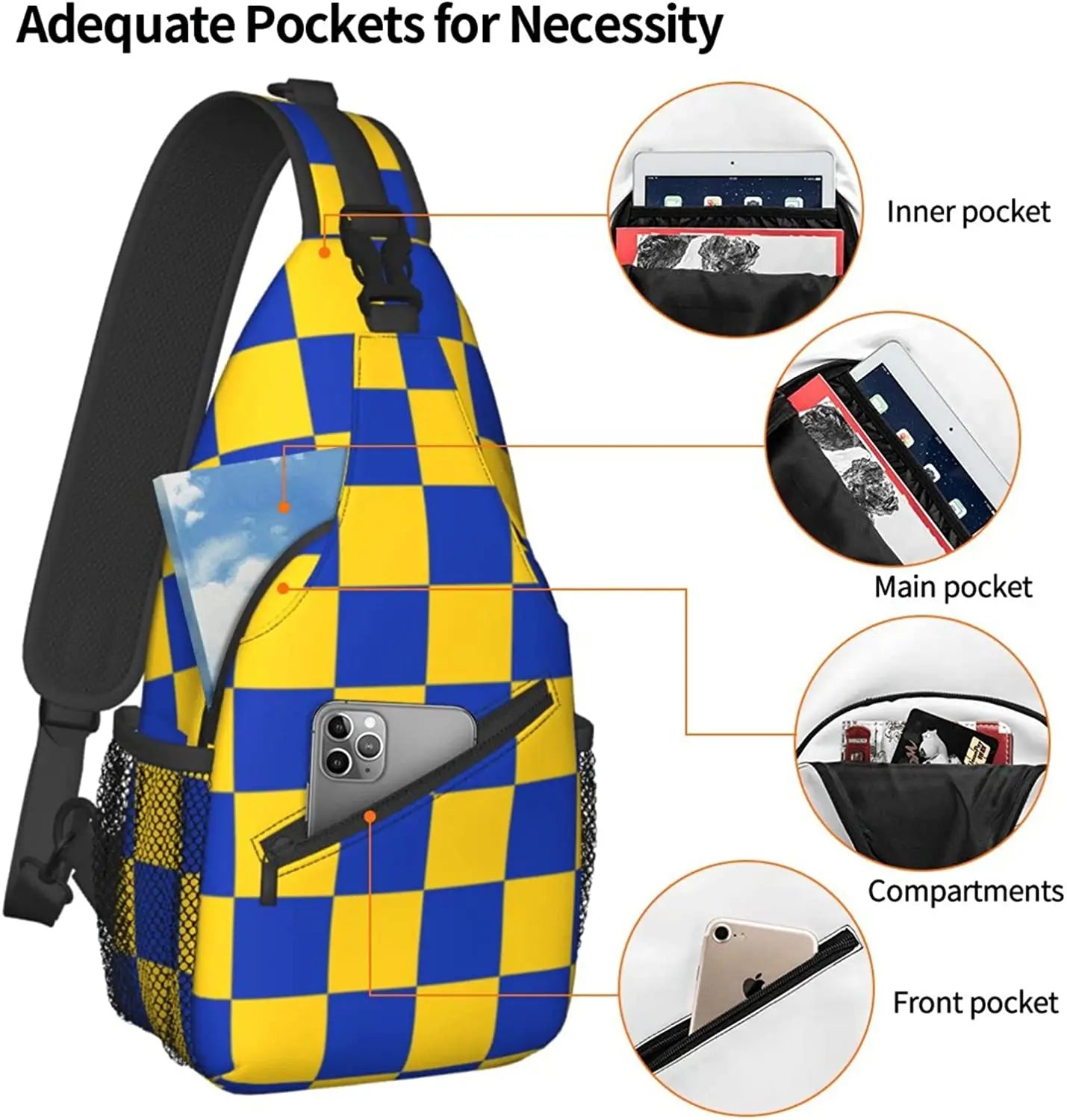 Yellow Squares Sling Bag Chest Bag Crossbody Bags