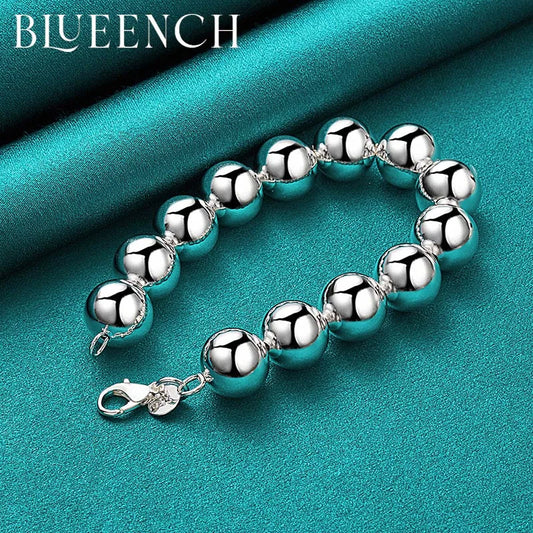 925 Silver Ball Beaded Bracelet Men Women Couple Charm Jewelry