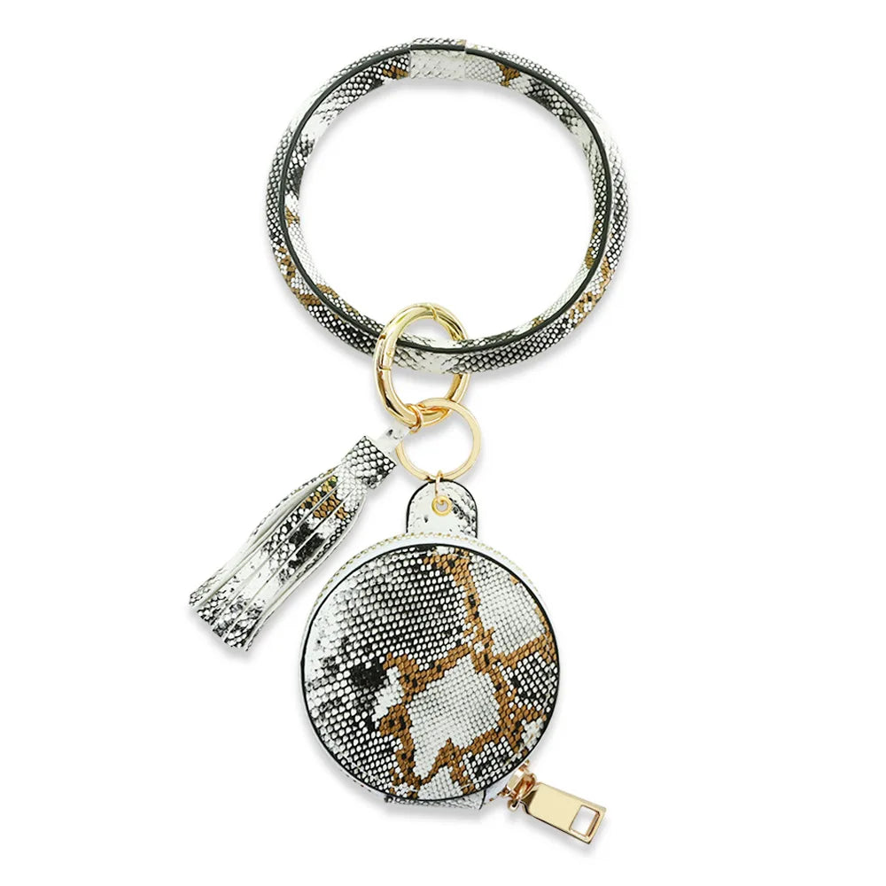 Bluetooth Headset Anti-lost Wrist Key Ring PU leather Mirror bracelet