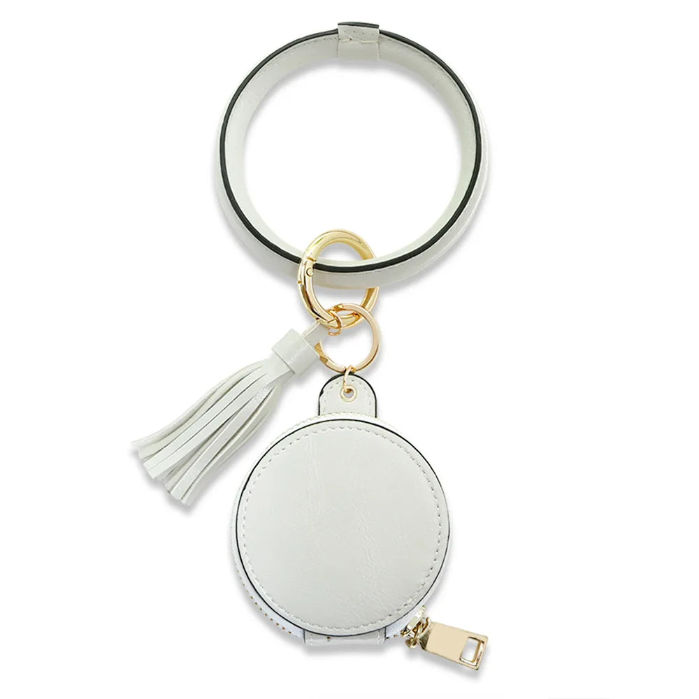 Bluetooth Headset Anti-lost Wrist Key Ring PU leather Mirror bracelet